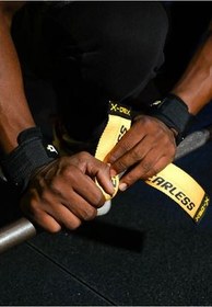 تصویر دستکش وزنه برداری قهوه‌ای بند تسمه های بالابر T Greps+زانو ورزشی بسته بندی زانو Bandaji 2 Dex Supports 