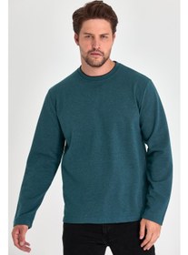 تصویر سویشرت مردانه پتروئیل با یقه گرد دوبل و برش استاندارد راحت برند mmetalic Men's Petrol Double Crew Neck Standard Comfortable Cut Sweatshirt