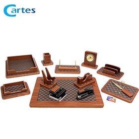 تصویر ست رومیزی مدیریتی 14 تیکه قائم کد 914 رنگ مشکی هایگلاس Ghaem 914 Leather 14 Pieces Desktop Office Set