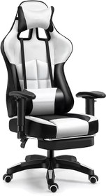 تصویر Chulovs Gaming Office Chair with Footrest Ergonomic Leather Video Game Chair Adjustable Armrest High Back Gamer Chair with Headrest and Lumbar Support (White) - ارسال 15 الی 20 روز کاری 