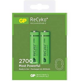 تصویر باتری قلمی شارژی AA جی پی ریسایکو پلاس 2 عددی 2700 میلی آمپر ReCyko+ GP ا ReCyko+ AA batteries 2700 Series rechargeable Pack of 2 ReCyko+ AA batteries 2700 Series rechargeable Pack of 2