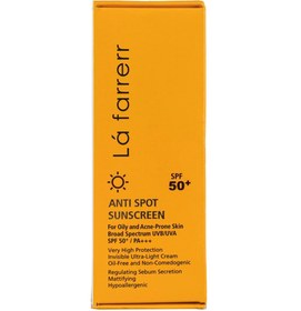 تصویر ضد آفتاب بی رنگ و ضد لک لافارر مناسب پوست چرب و آکنه دار با SPF50 حجم 40 میلی لیتر +Anti Spot Sunscreen For Oily Skin SPF50