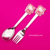تصویر قاشق چنگال کودک یونیک طرح کیتی Kitty ا unique kitty spoon and fork unique kitty spoon and fork