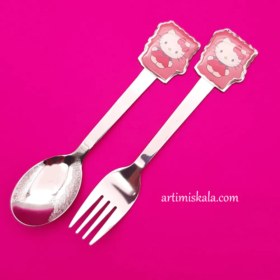 تصویر قاشق چنگال کودک یونیک طرح کیتی Kitty unique kitty spoon and fork