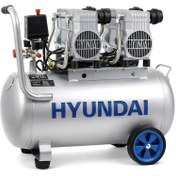 تصویر کمپرسور باد سایلنت دو موتوره هیوندای مدل HP-2655 | مخزن ۵۰ لیتری | قدرت ۲۶۰۰ وات | فشار ۱۲۰ PSI | گارانتی ۳۶۵ روزه 