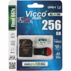 تصویر کارت حافظه 256 گیگ ویکومن مدل Final 667X به همراه کارت خوان و خشاب ا VICCO MAN 667X FINAL 100MB/S 256GB MICROSDXC MEMORY CARD WITH ADAPTER VICCO MAN 667X FINAL 100MB/S 256GB MICROSDXC MEMORY CARD WITH ADAPTER