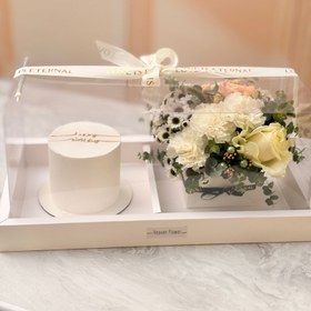 تصویر باکس گل و کیک سفید 