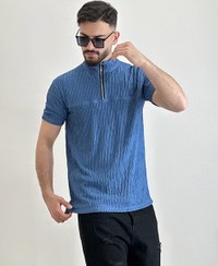 تصویر تیشرت مردانه یقه دار نیم زیپ مشکی 