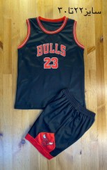 تصویر ست بسکتبال شیکاگو بولز پسرانه رنگ مشکی شماره 23 کیفیت +A تایلندی Chicago Bulls basketball uniform for boys, black color, number 23, Thai quality +A