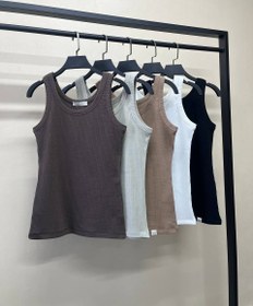 تصویر تاپ رکابی دخترانه جنس کشباف فری رنگ نسکافه ای 