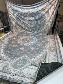 تصویر کاور فرش و روفرشی کشدار طرح جدید رنگ طوسی ترکیب کرم طلایی کد Rh1661 (با فیلم)/ cover carpet code Rh1661 