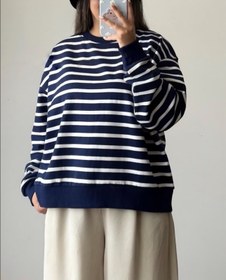 تصویر دورس داخل کرکی نرم حوله ای راه‌راه پل اند بیر وارداتی اسپانیایی | پینترستی لش راه راه سرمه ای سفید | زنانه و مردانه | کد ۷۸ - لارج 