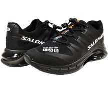 تصویر کفش اسپرت سالومون مدل ۳۷۷۳ رنگ مشکی و قرمز با رویه برزنتی 