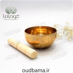 تصویر کاسه تبتی دست ساز طلایی قطر 11 سانتیمتر 