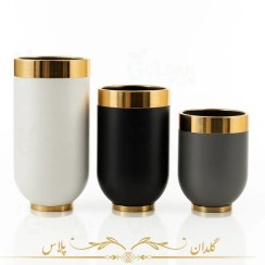 تصویر گلدان فایبر گلاس استوانه مدل سارین لبه فلزی 