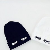 تصویر کلاه بافت طرح چشمی دخترانه - مشکی 