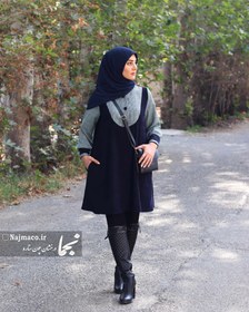 تصویر پالتو زنانه کتی شانل بافت مدل هاوین نجما - سرمه ای / Havin Women's Overcoat