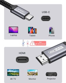 تصویر کابل تبدیل USB C به HDMI ارجینال با کیفیت 4K برند JSAUX مدل دو متری JSAUX USB C to HDMI Cable 6.6ft/2M, 4K UHD USB Type-C to HDMI Cord for Home Office, [Thunderbolt 3 Compatible] for iPhone 15 Pro Max/15 Samsung Galaxy S22...