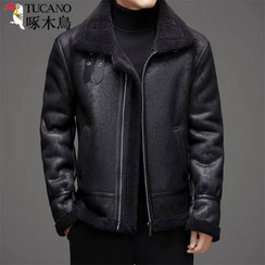 تصویر کاپشن چرم بوفالو کد 8801 سایز ۴XL مشکی 