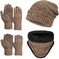 تصویر پک 3 تایی زمستانی زنانه محصول Maylisacc MAYLISACC 3 Pcs Knit Beanie Hat Scarf and Glove Set for Men and Women, Winter Caps Neck Warmer with Touchscreen Gloves