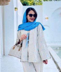 تصویر مانتو تابستانه لینن گلدوزی زنانه - بدون چروک، بدون آبرفت | فری‌سایز تا ۴۴، قد ۷۰ - فری سایز تا ۴۴ / مطابق عکس 