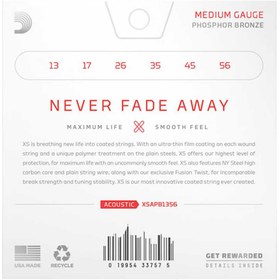 تصویر D’Addario XS Phosphor Bronze Coated Acoustic Guitar Strings Medium 13-56 