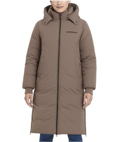 تصویر کاپشن بلند زنانه کلاه دار کرم سوپردرای Superdry کد 6616007 