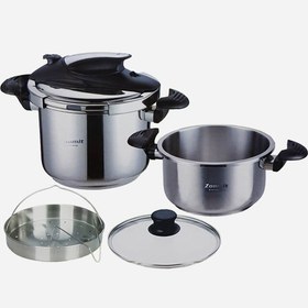 تصویر زودپز استیل دوقلو زومیت مدل ZM-1034 Zoomit twin steel pressure cooker model ZM-1034