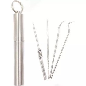 تصویر ابزار مراقبت از دندان و گوش فلزی ضد زنگ storage oral tooth cleaning tool 