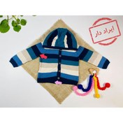 تصویر ایراد دار _ سویشرت نوزادی پسرانه آستین بلند برند لوپیلو طرح ساده راه راه جلو دکمه ای کلاه دار سورمه ای رنگ - 2 تا 6 ماه 