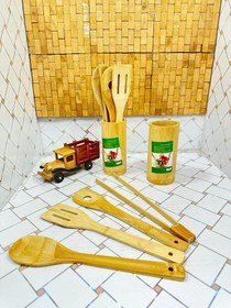 تصویر سرویس کفگیر ملاقه چوبی 5 تیکه ا Wooden ladle skimmer Wooden ladle skimmer