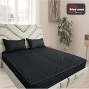 تصویر ملحفه کشدار پنبه دوزی دونفره 160 کویین هرمس HERMES رنگ: مشکی 