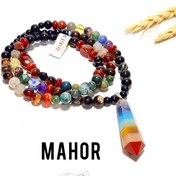 تصویر گردنبند سنگی هفت چاکرا با سنگ عقیق طبیعی 