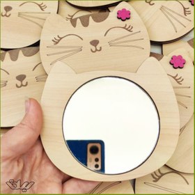 تصویر آینه چوبی فانتزی سیلقا طرح گربه Wooden mirror cat design