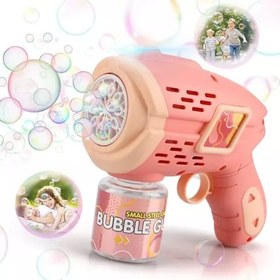 تصویر تفنگ اسباب بازی حباب ساز چراغ دار رنگ صورتی مدل Geometric Bubble Gun 