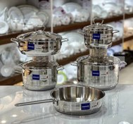 تصویر سرویس قابلمه استیل کرکماز 9 پارچه کف چدن کیفیت عالی ورق ضخیم درب استیل جدید ترین مدل 