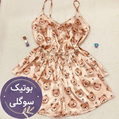 تصویر تاپ و شلوارک ساتن ابریشم طرح خرسی 