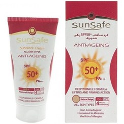 تصویر کرم ضد آفتاب و ضد چروک سان سیف SPF50 رنگ طبیعی 50 میل Sunsafe Anti Ageing Sunscreen Cream SPF50 Natural Beige 50ml