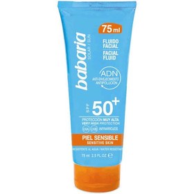 تصویر ضد آفتاب پوست حساس +SPF 50 باباریا babaria حجم 75 میل SUNSCREEN CREAM SENSITIVE SPF 50+ babaria 75 ml