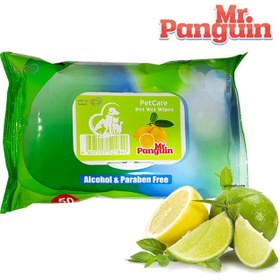 تصویر دستمال مرطوب پاکتی مستر پنگوئن 50 برگی (رایحه لیمو) Mr.Panguin Pet Wet Wipes lemon 50 Pcs