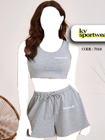 تصویر ست نیم تنه شورتک نخی ورزشی زنانه کد 003 womens sports shorts set code 003