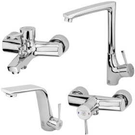 تصویر ست شیرآلات قهرمان مدل الماس دسته ارکیده Ghahraman Bath Faucet Chrome Almas Model