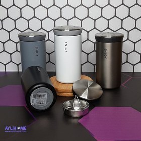 تصویر تراول ماگ enjoy نقره ای سفید دارد تراول ماگ اینجوی مدل ماگ استیل برند اینجوی (اصلی) استیل تراول ماگ استیل 304 ضد زنگ دارای توری دم نوش ۶ تا ۸ ساعت گرم نگه می دارد.