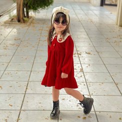 تصویر پیراهن قرمز دخترانه یلدایی افرا یقه ب ب 