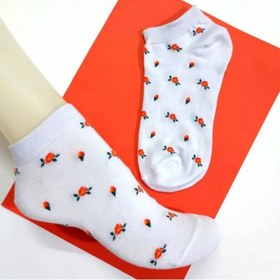 تصویر جوراب زنانه ی ساق کوتاه مدل قزل گول ( گل رز سرخ ) نخی بسته ی 6 جفتی Women Rose flower model socks (6 Pack)