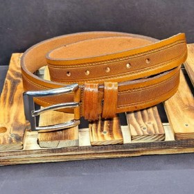 تصویر کمربند چرم طبیعی مردانه عسلی عرض 4 اسپورت mb105 leather belt 4cm mb105