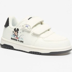 تصویر کفش ورزشی پسرانه با طرح میکی ماوس و بند چسبی برند dİsney Boys Mickey Mouse Print Sneakers with Hook and Loop Closure