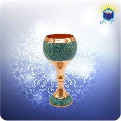 تصویر جام شربت خوری مس و فیروزه کوب بزرگ قطر 5 سانت آقاجانی 