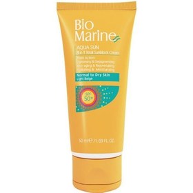 تصویر کرم ضد آفتاب روشن کننده و ضد چروک بژ روشن مناسب پوست نرمال و خشک بایومارین SPF50 ظرفیت 50 میلی لیتر 