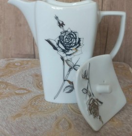 تصویر قوری سرویسی تقدیس فلت برجسته میس رز طلا مشکی Tea Pot Mis Roz